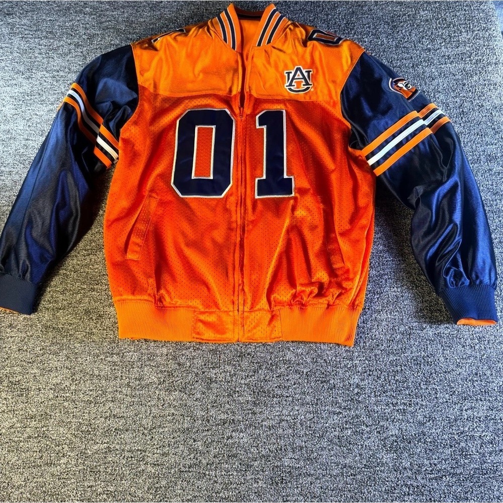 Vintage Auburn Tigers NCAA Football Jacket Mens Orange Navy Full Zip Winter #01 - Picture 2 of 15